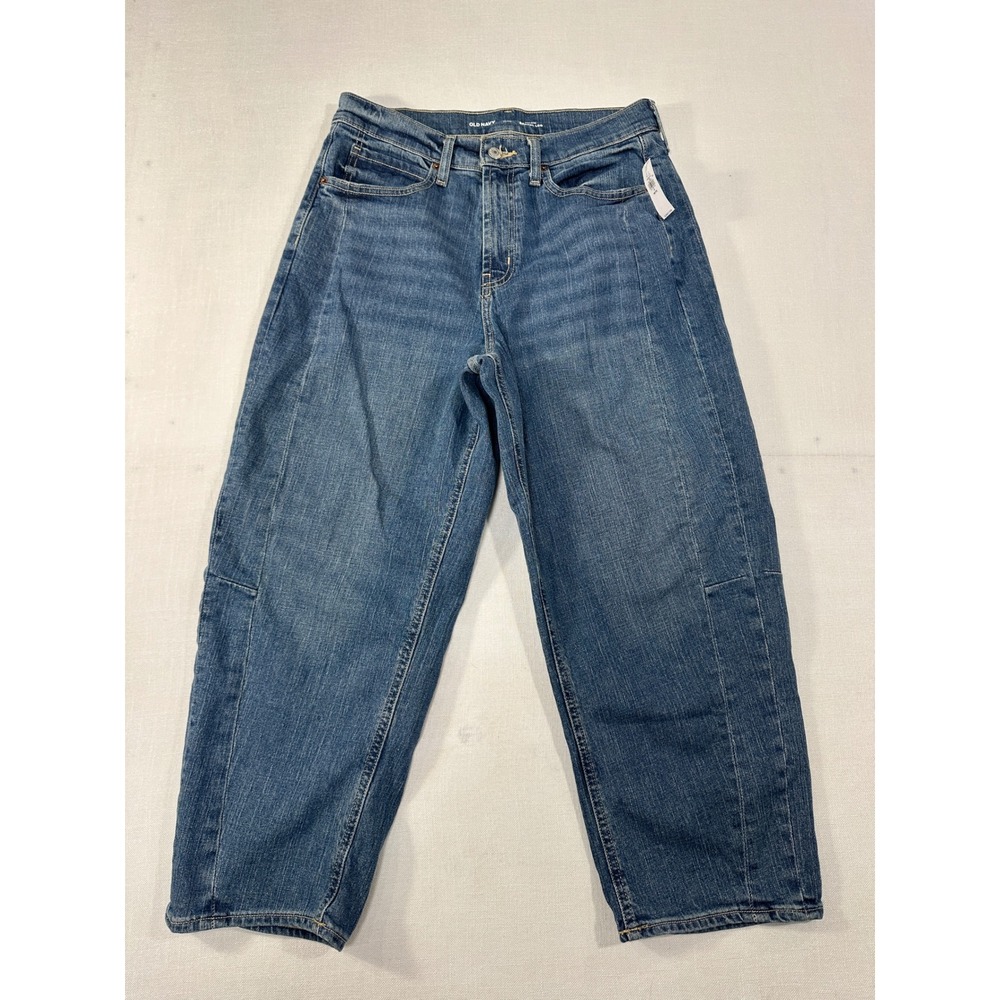 Old Navy NEW High-Rise Barrel‎ Leg Jeans Medium Wash Blue Denim 12 Petite - Picture 2 of 8
